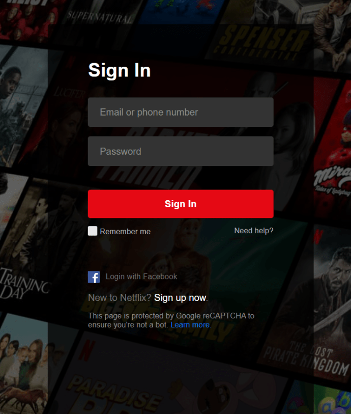 Pagina di accesso di Netflix