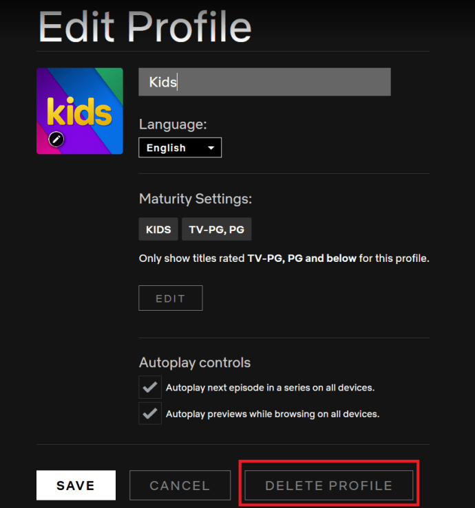 Страница на Netflix Edit Profile