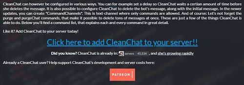 klik di sini untuk menambahkan CleanChat ke server Anda