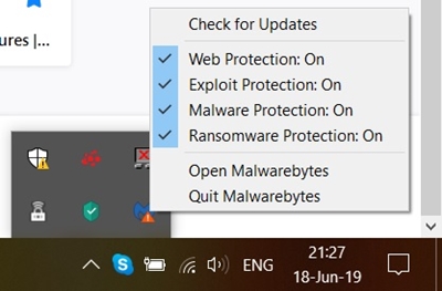 Защитна тава за Malwarebytes