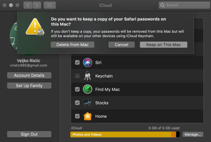 деактивирайте ключодържателя на mac