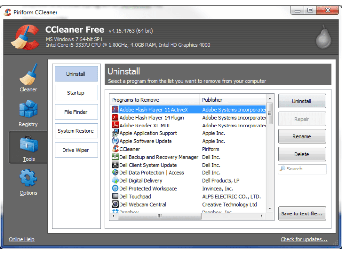 Cara menghapus instalasi program di Windows menggunakan CCleaner