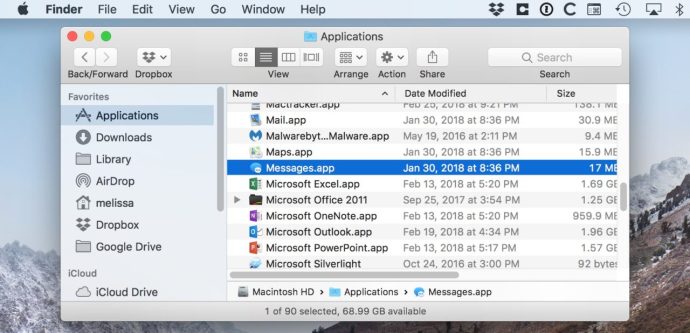 Aplikasi Mesej dalam Folder Aplikasi
